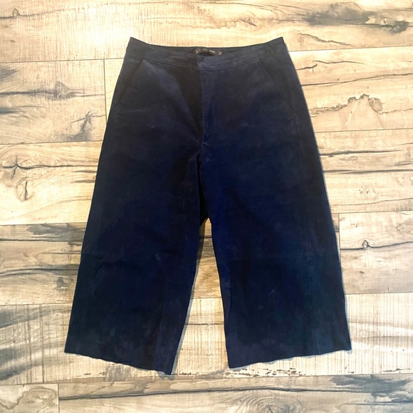 ZARA Navy Blue Wide-Leg Suede Culottes with Pockets Size Medium - Picture 16 of 16